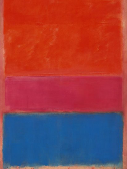 Rothko painting in orange, dark pink, and blue