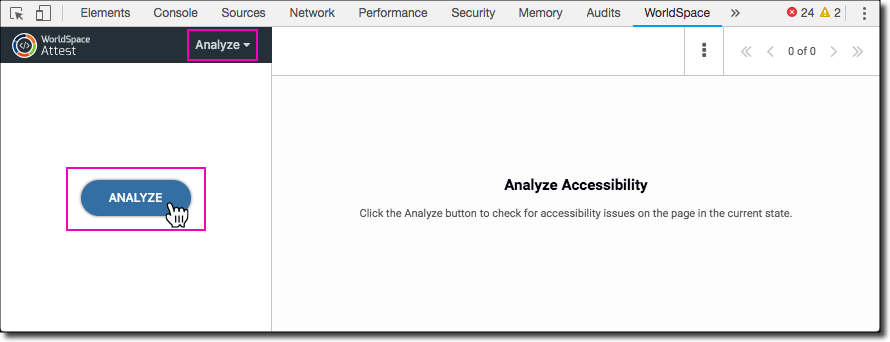 Clicking the Analyze button in the main content pane of the Analyze tab