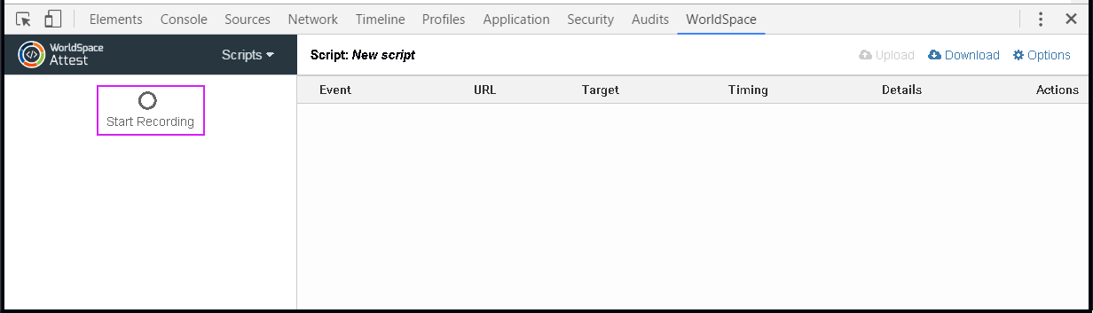 The blank Scripting tab content pane table after the script has been cleared