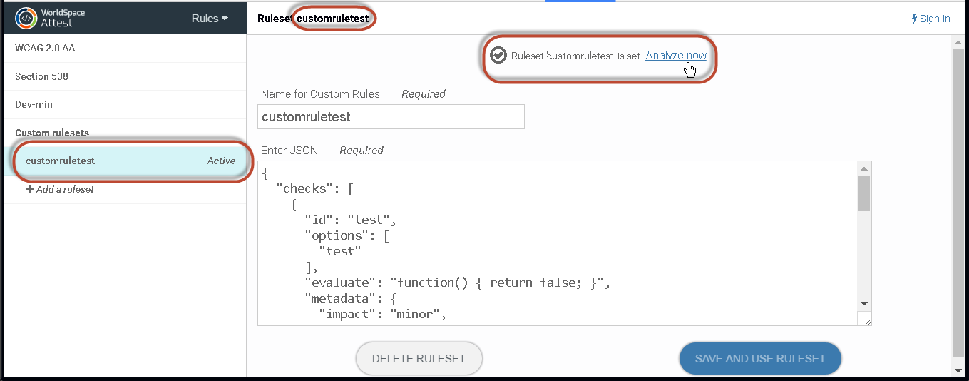 The 'Success! Rule data saved.' message appearing at the top right of developer tools