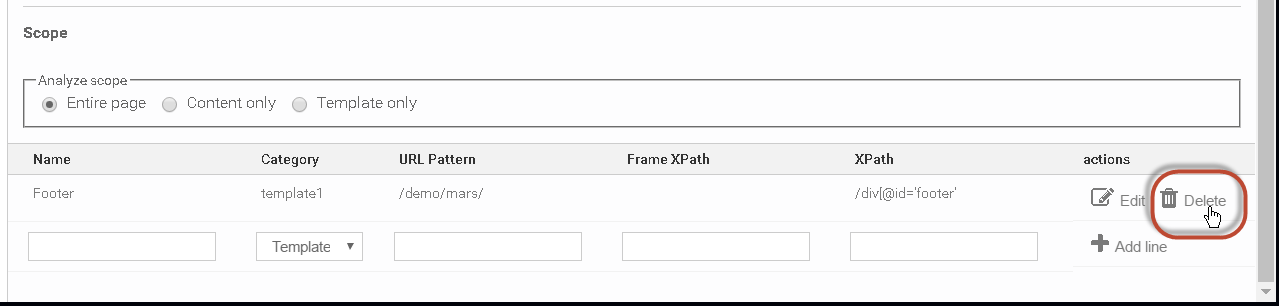 Clicking the Delete button in the Actions column