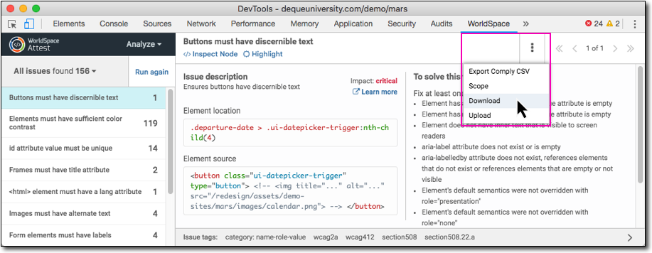 Clicking Download link in Analyze context menu