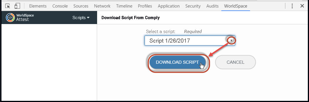 Selecting a script from the drop-down menu, then clicking the DOWNLOAD SCRIPT button