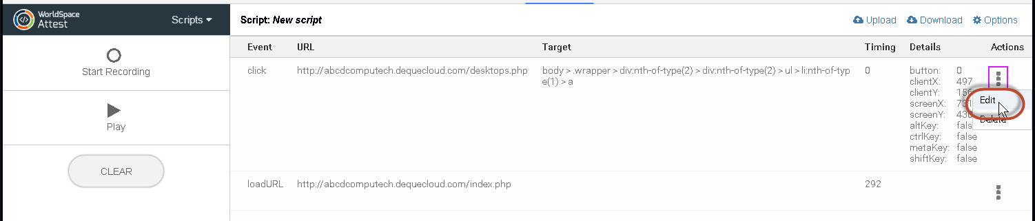 Clicking the Edit button in the Actions column for the event row you want to change the timing of