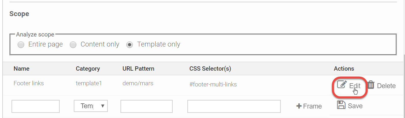 Clicking the Edit button in the Actions column