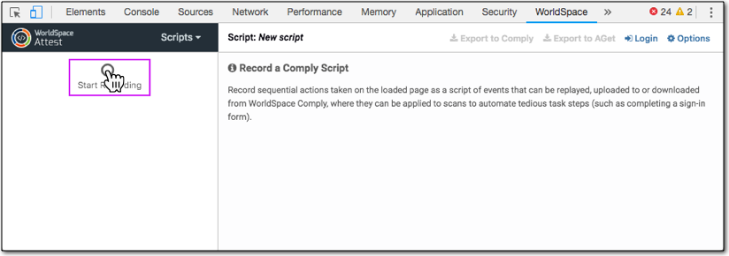 Clicking Start Recording button on Scripts panel