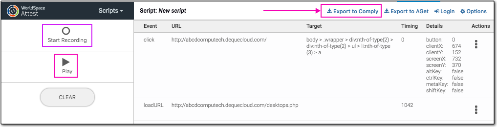 Clicking Stop Recording button on Scripts panel