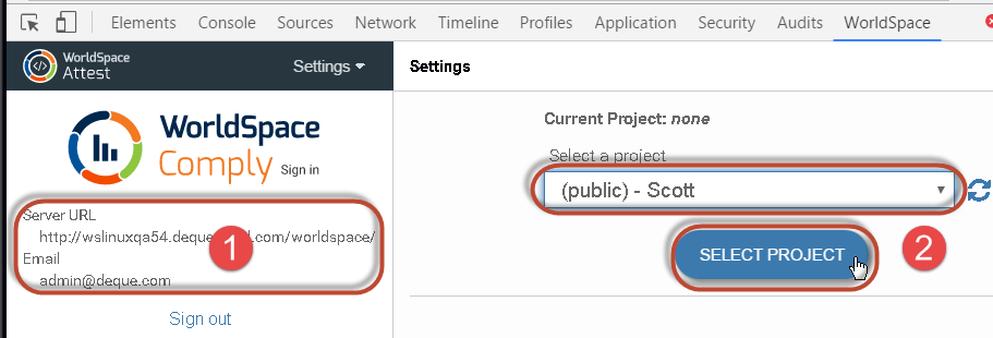 the Sign In and Project Selection sections of the Settings panel as the two prerequisite steps for enabling the Scope functionality