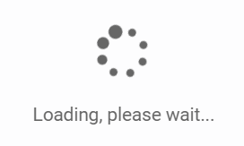 a loading, please wait message with spinning wheel icon