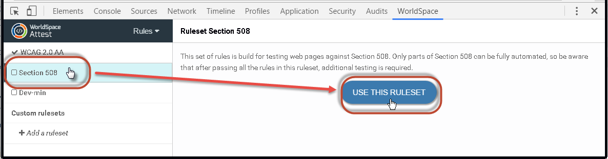 Clicking a left pane checkbox option to highlight it (not check it yet), then click the USE THIS RULESET button in right pane