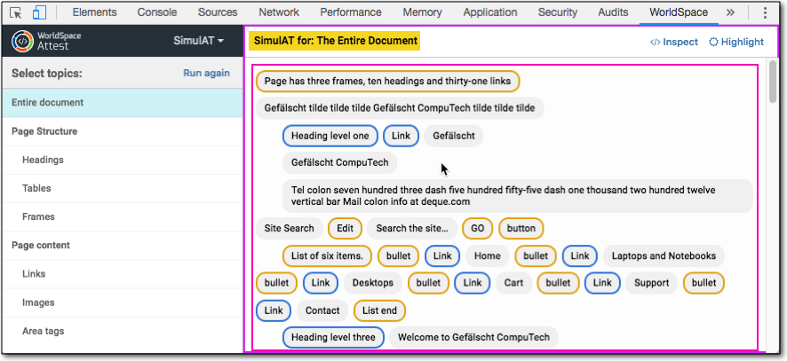 The SimulAT panel with the right pane highlighted to call attention to an example of displayed simulation result content