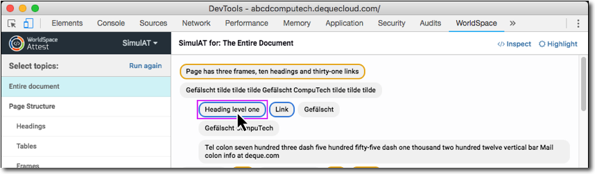 Example of clicking on a result element button to select it - Heading level one