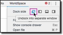 Selecting the 'Undock into separate window' button in Chrome DevTools