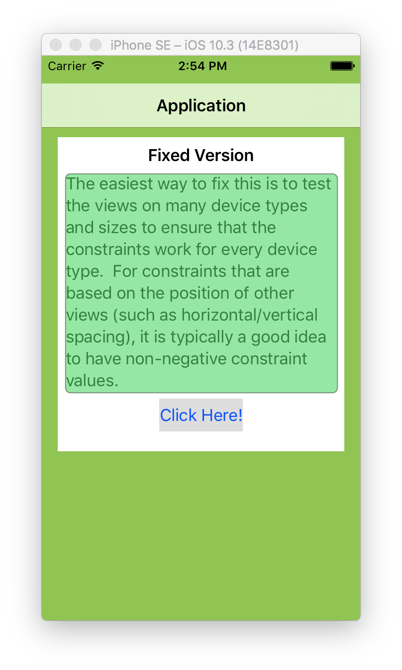 example of the button on the rendered screen centered with space between it and the text box above it