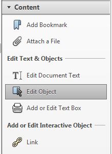 Edit Text and Objects pane with Edit Object highlighted